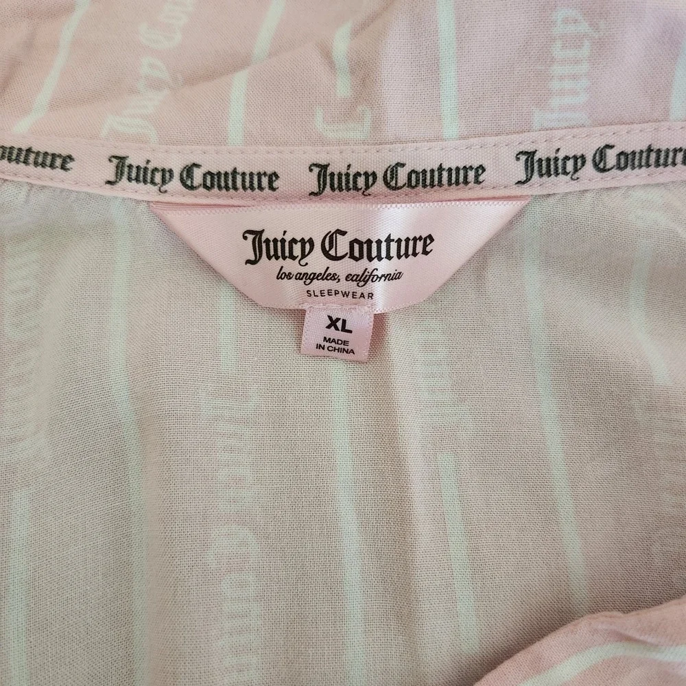Juicy Couture Pajama Set Pink White Striped Logo Waistband Sleepwear XL‎